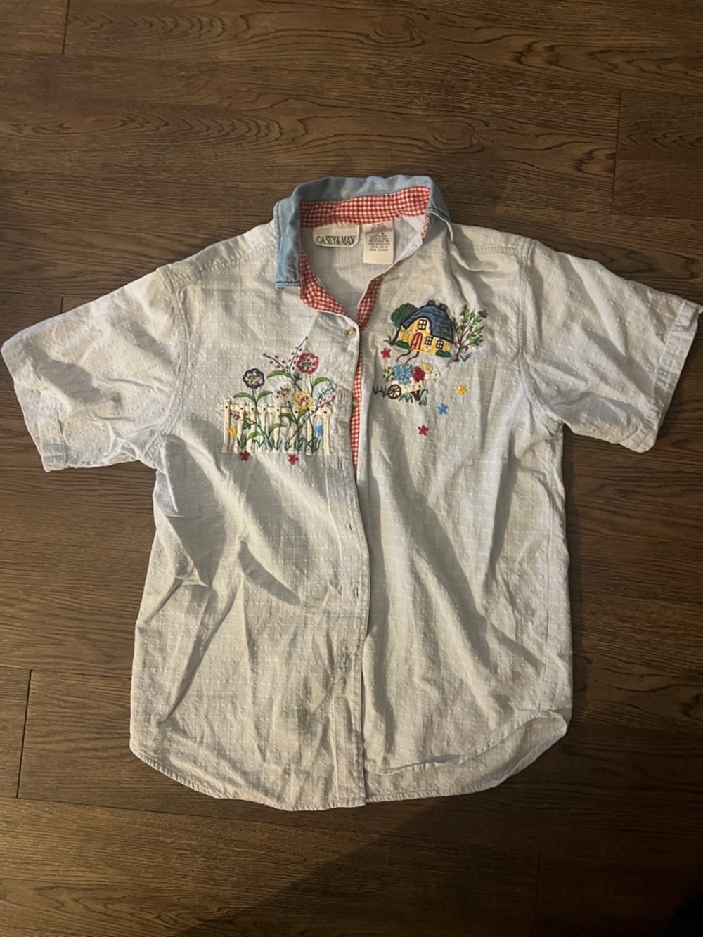 Casual Embroidered Light Blue Shirt with Cottage embroidery